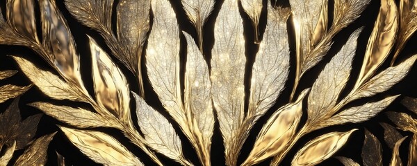 there is a close up of a gold leaf pattern on a black background