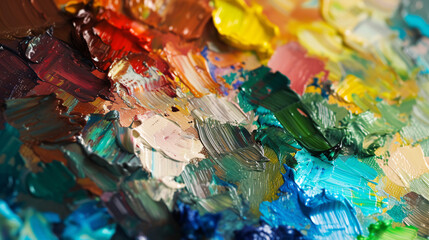Obraz na płótnie Canvas the tactile allure of an artist's palette, adorned with an array of vibrant paints