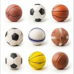 Collection of sport balls isolated on white background 