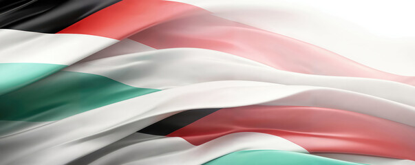 flying and waving fabric in the red black and green colors found in national flags of Kuwait, UAE, Sudan and Palestine as abstract banner with empty copyspace
