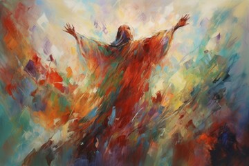 A Painting of a Resurrection and ascension of Christ to heaven - obrazy, fototapety, plakaty