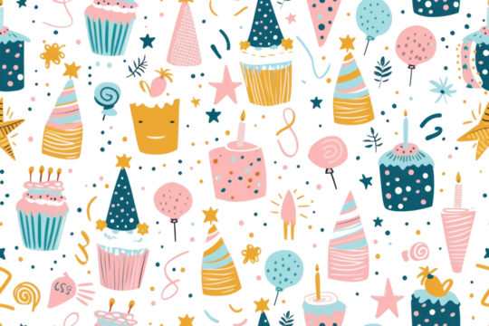 Pastel Birthday Seamless Pattern for Holidays