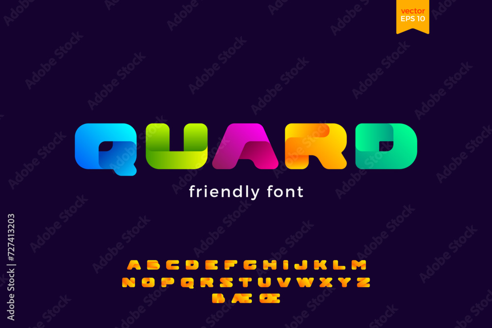 Poster rounded square colorful ribbon font vector geometric design.