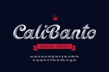 3D Metallic Calligraphic Script Font Vector Design. Lettering Calligraphy Trending Typeface Color Gradient Metal Steel.