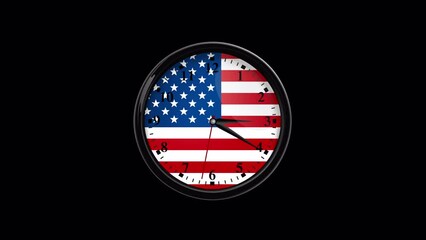 4K Wall clock Time Lapse of Time Passing, with America Flag, Transparent Background - Powered by Adobe