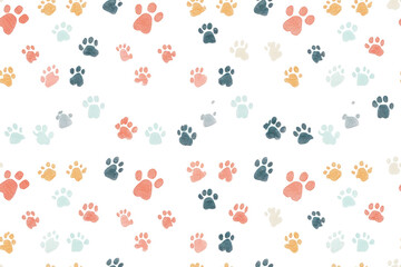 Seamless Pastel Cat Dog Paw Pattern