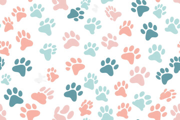 Seamless Pastel Cat Dog Paw Pattern