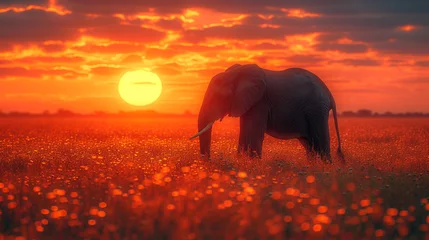 Foto op Aluminium Elephant in the field at sunset © Daniel