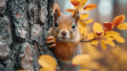 Naklejka na ściany i meble A squirrel on a tree