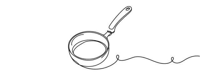 Frying pan icon line continuous drawing vector. One line Frying pan icon vector background. Frying pan icon. Continuous outline of a Frying pan icon.