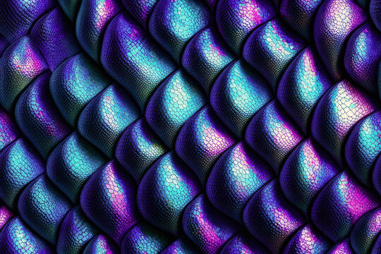 Seamless iridescent dragon leather texture design, wallpaper. Generative ai