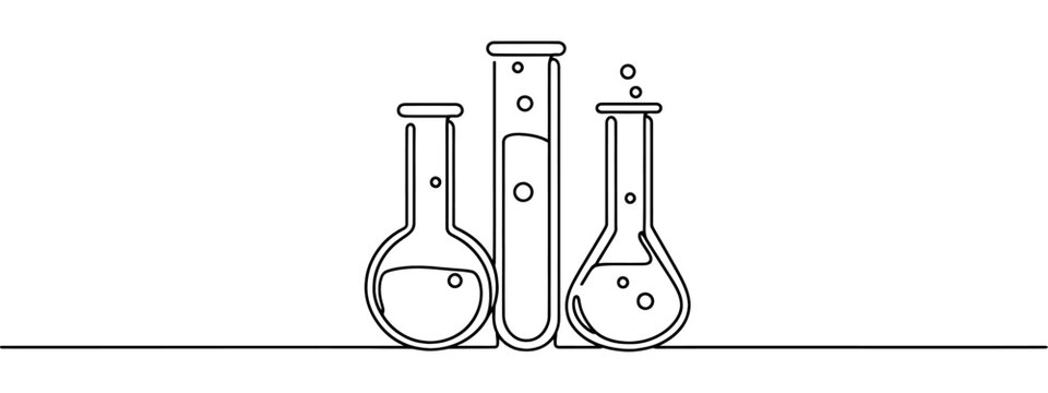 Continuous one line drawing of laboratory test tube. laboratory equipment line art vector illustration. Research and science concept. Editable stroke.