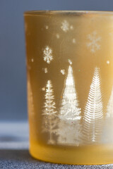 Christmas candle glass in sunny day