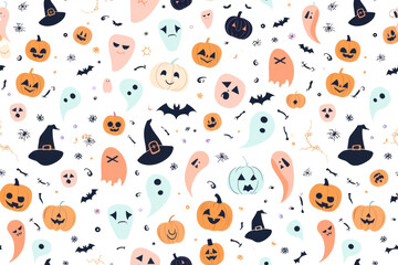 Pastel Halloween Pattern on Transparent Background
