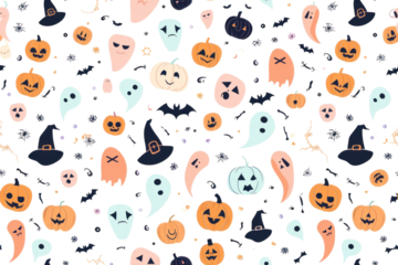 Pastel Halloween Pattern on Transparent Background