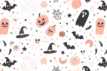 Pastel Halloween Seamless Pattern for Design