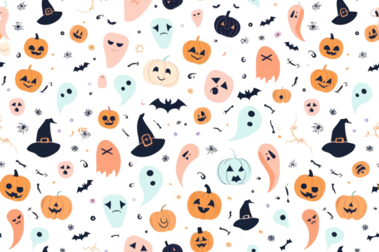 Pastel Halloween Pattern on Transparent Background