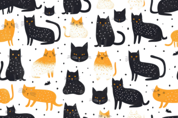 Pastel Halloween Pattern with Playful Cats