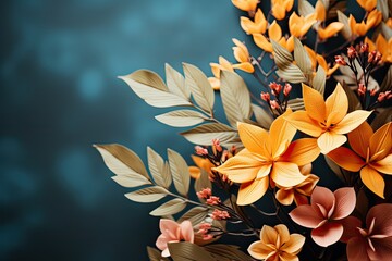 Summer leaves background with a variety of foliage in warm tones with text space