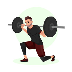 Illustration of a young guy training in a gym. Gym. Body-building. Power training. Sports guy.