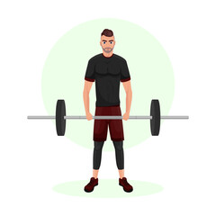 Illustration of a young guy training in a gym. Gym. Body-building. Power training. Sports guy.
