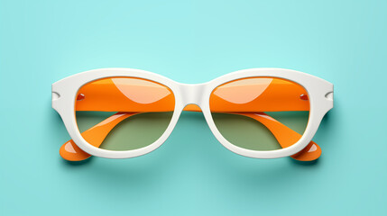 orange and White sunglasses on turquoise  background.