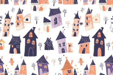 Pastel Halloween Pattern on Transparent Background
