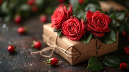 Wielka liczba czerwonych róż leżących na górze pudełka, idealna dla tematu walentynkowego, kochania oraz romansu.