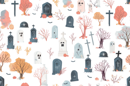 Pastel Halloween Seamless Pattern, Festive Design