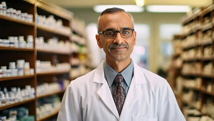 Pharmacist inspiring confidence amid shelves of medicines. medicine and health. Generative AI
