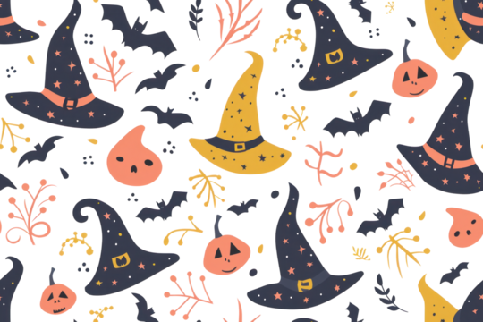 Pastel Halloween Pattern on Transparent Background