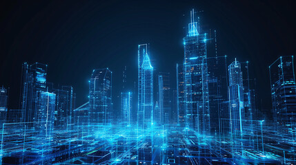 Fototapeta premium futuristic city of network of lights and wire
