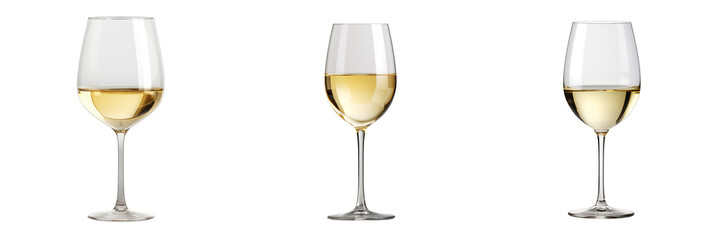 Glass half filled with white wine. White wine in the glass.
Transparent background