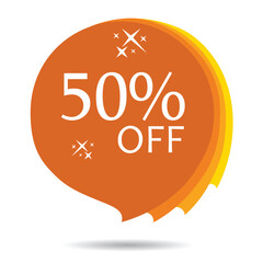 50 % off, 50 Percent Off sticker, banner, isolated vector graphic, Sales promotion up to 50% off, clearance sale