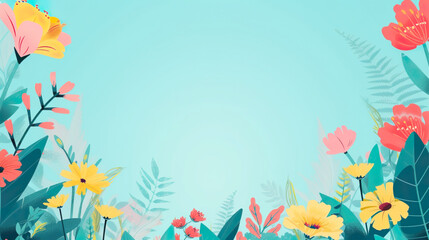Fototapeta na wymiar Vibrant Spring Floral Banner with Clear Sky Background