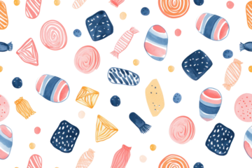 Seamless Pastel Candies Pattern on Transparent