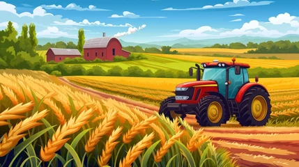  Illustration agriculture and Farming landscape with tractor cartoon style. Generated AI image © Leafart