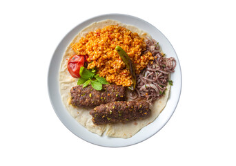Traditional delicious Turkish cuisine, kebab type belonging to Adana and Antep regions, grilled pistachio kebab. Turkish name; fistikli kebab