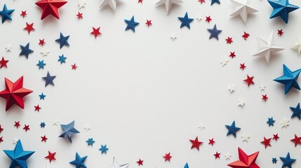 presidents day decoration on a white surface, center is empty 