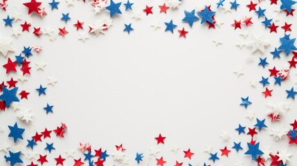 presidents day decoration on a white surface, center is empty 