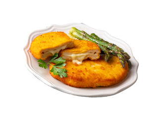 Cordon bleu served with asparagus