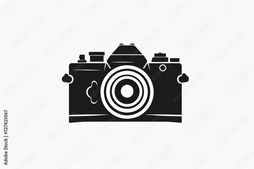 Poster a minimalist sketch of a circular camera, capturing the essence of timeless design in black and whit