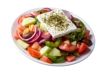 Traditional Greek salad served with feta cheese.