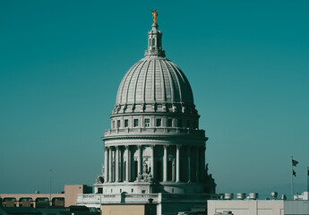 Wisconson State Capitol building concerning politics, law, and justice. 