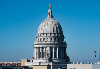 Wisconson State Capitol building concerning politics, law, and justice. 