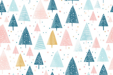 Pastel Winter Pattern with Snowy Trees