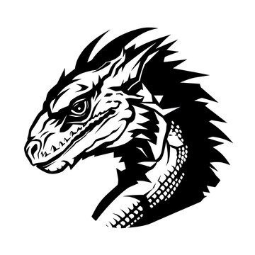 basilisk head logo, minimalized, vector, black and white, white background,