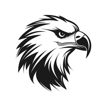 eagle head logo, minimalized, vector, black and white, white background,