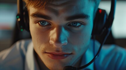 closeup portrait of a call center support operator