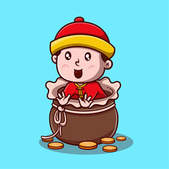 Vector Cute Chinese New Year cartoon vector icon illustration people fashion icon concept